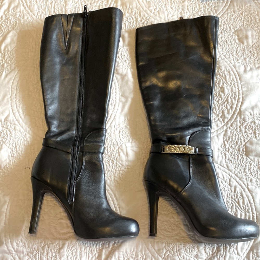 Leather Stilettos with Gold trim
